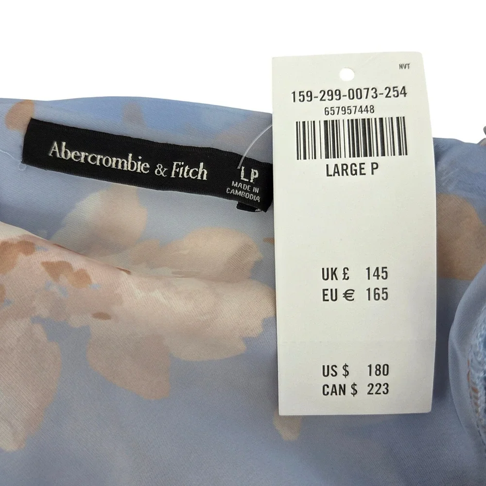 Abercrombie & Fitch Emerson Drama Bow Back Maxi Dress LP Blue Floral Puff Sleeve